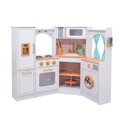 KidKraft Ultimate Corner Wooden Play Kitchen with Lights & Sounds, White