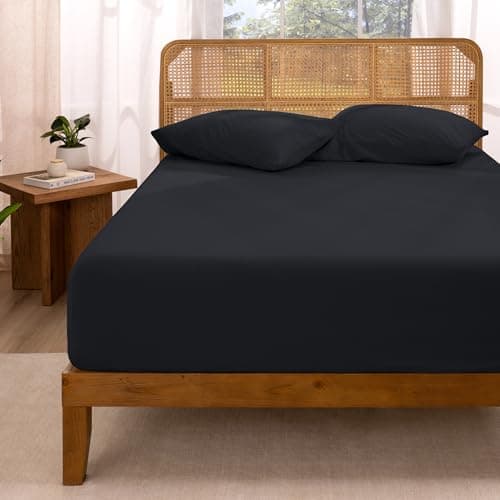 Bare Home 100% Organic Cotton Jersey Fitted Sheet (Twin XL, Black)