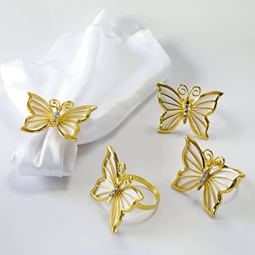 Getfitsoo Butterfly Napkin Ring Set of 6, Metal Napkin Rings Dinner Napkin Holder for Wedding Birthday Valentine's Day Christmas Party Dinner Table Decor (6 Pcs Butterfly)