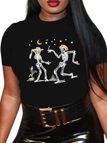 HOUZONIY Black Womens Graphic Oversized Tshirt Short Sleeve Crew Neck Print Tees for Women Summer Casual Basic Loose Tops
