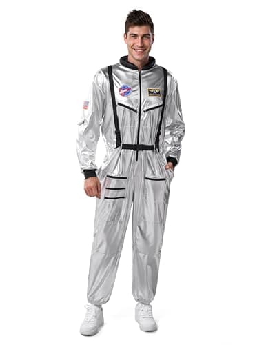 Spooktacular Creations Halloween Astronaut Costume Men, Silver Space Suit Spaceman Jumpsuit Pilot Outfit for Adult Dress Up Festival Cosplay Parties(Medium)