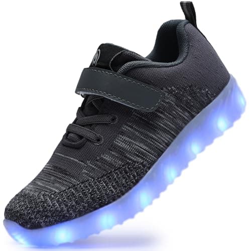 AoSiFu Kids Light Up Shoes Toddler Girls Boys Breathable Led Flashing Sneakers USB Charge Dark grey26