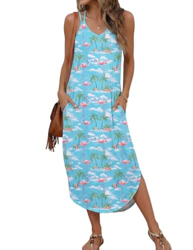 Ekouaer Women's Swimsuit Beach Cover Up Dress Spaghetti Strap V Neck Swimwear A Line 2026 Bathing Suit Coverups with Pockets Medium, Blue Flamingo
