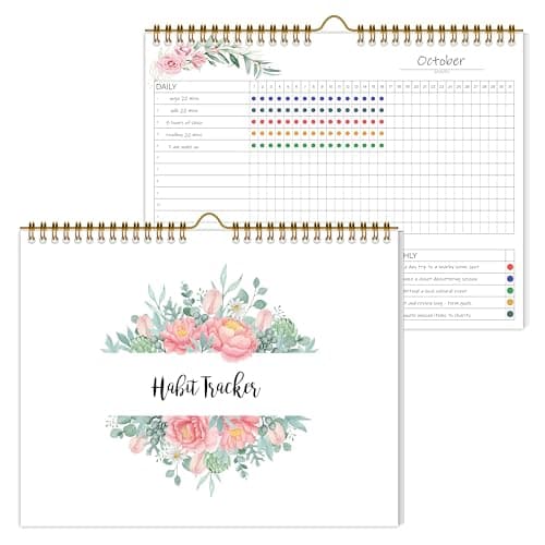 Habit Tracker Calendar,12 Monthly Habit Tracker Journal with Spiral Binding,Undated Weekly Monthly Planner to Boost Productivity&Self Improvement,8"x10"(Pink)