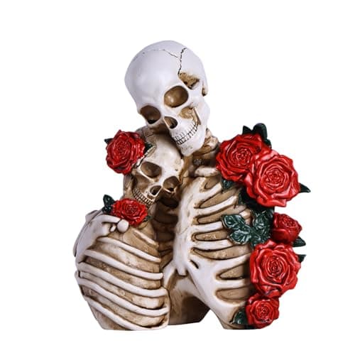 XYQXYQ Skull Decor Halloween Decoration: Skeleton Couple Figurines Resin Gothic Statues Vintage Home Decor for Shelf Table Mantel Collectible Wedding Gift (C-Small)