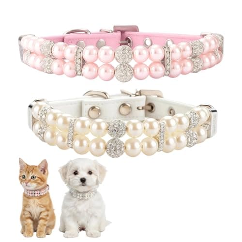 2 Set of Pearl Dog Collar for Small Dogs Or Cats, Elegant Pearl Collar for Dogs with Rhinestone, Fashionable Pet Accessories for Special Occasions