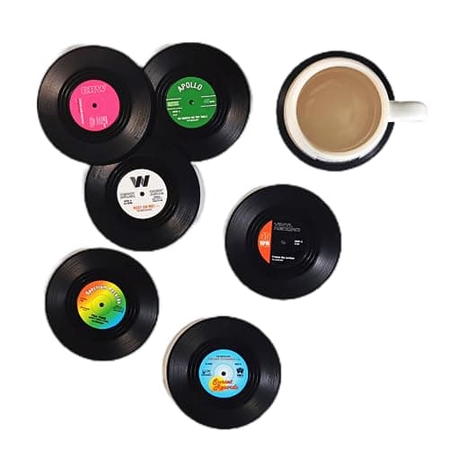 Retro Vinyl Record Coasters - 6PCS Colorful Funny Silicone Bar Coasters for Drinks, Home, Wine Glass, Kitchen Decor & Gift