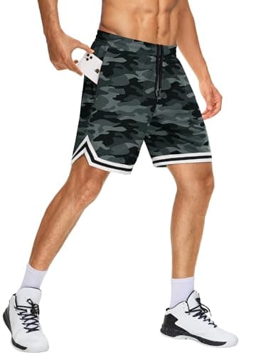 JWM Mens 7" Basketball Gym Athletic Sports Shorts with Zipper Pockets Camo