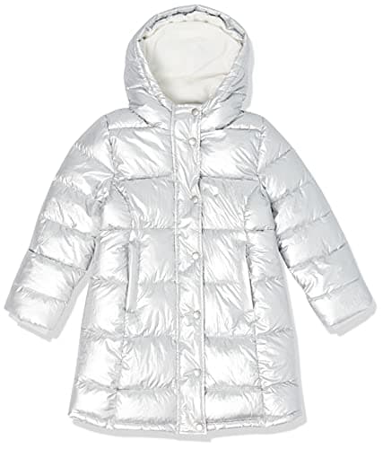 Amazon Essentials Toddler Girls' Long Heavyweight Hooded Puffer Jacket, Metallic Silver, 3T
