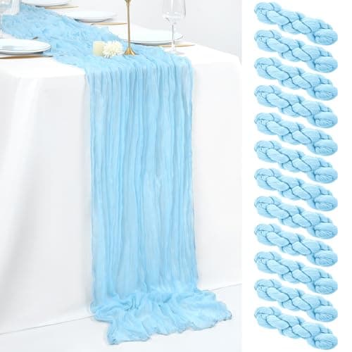 fani 12 Pack Light Blue Cheesecloth Table Runner 35 x 120 inch Boho Gauze