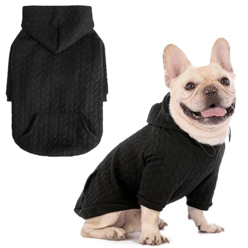 EXPAWLORER Textured Cable Knit Basic Dog Hoodie, Elevated Style Dog Sweater with Leash Hole and Pocket, Soft and Warm Pet Winter Coat, Cold Weather Clothes for Small Medium Large Dogs Cats,Black S