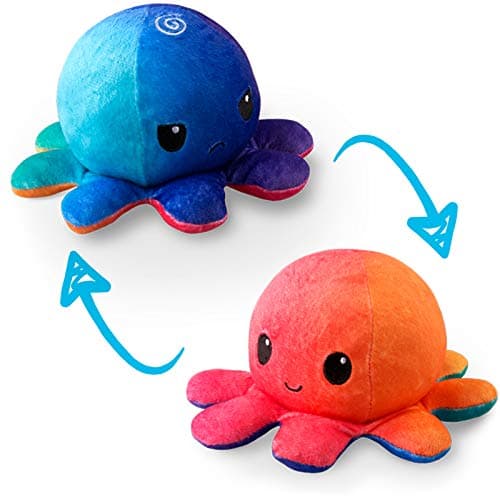 TeeTurtle Reversible Octopus Plushie 4-Inch Sunset + Mermaid Two-Sided Flip Plush Toy with Embroidered Details - Cute Mini Collectible Plush for Kids, Teens, and Adults