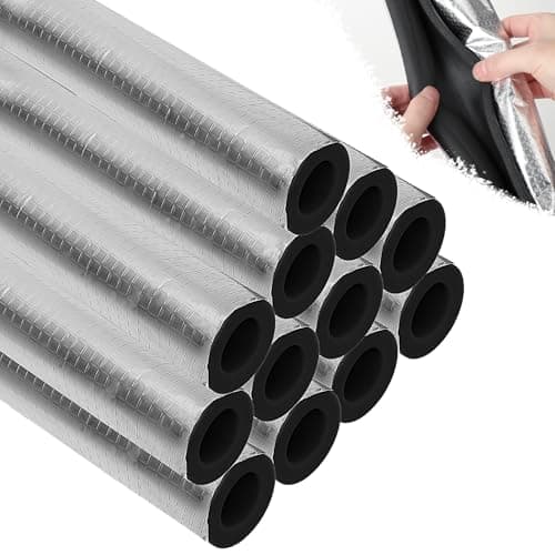 UCandy 12pack Pipe Insulation Foam Tube for 3/4'' Pipes, Pre-Slit Duct Wrap with Aluminum Foil for Outdoor Winter Cold Hot Water Pipe Winterizing Heat Preservation Reduce Heat Loss (L 15.7")