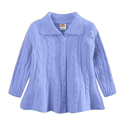Mud Kingdom Cardigan for Little Girls Turn-Down Collar Knit Button French Blue 5T
