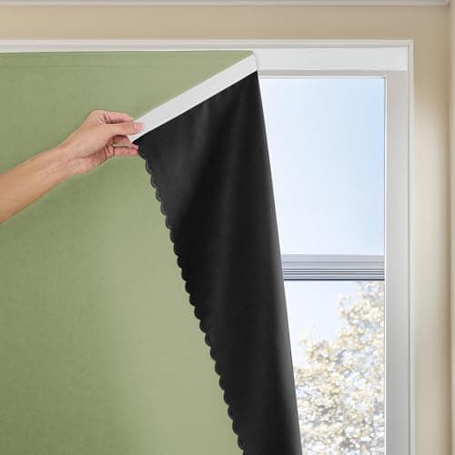 JILRON Adhesive Curtain 100% Blackout No-Drill Easy Install for Bedroom Blinds Light Blocking (Sage Green-35 W x 70" L-1P)