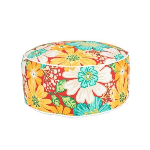 Magpie Fabrics Indoor/Outdoor Inflatable Stool Ottoman Pouf, Water Repellent Round Footrest Footstool D20 xH9, Portable for Patio Garden Camping, Embry Red Hibiscus