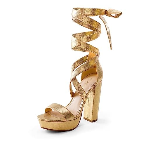 DREAM PAIRS High Chunky Block Platform Heels for Women Strappy Gladiator Sexy Open Toe Dressy Sandals SDHS2205W Gold 5.5