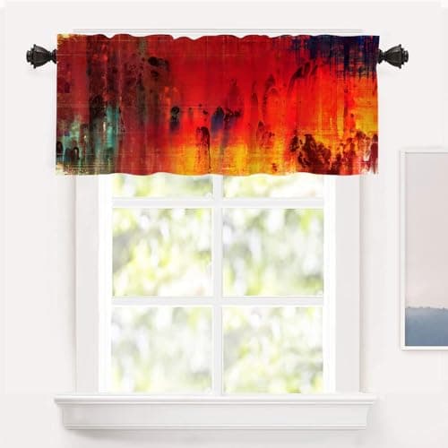 Shrahala Orange Art Oil Kitchen Valances, Green Abstract Painting Half Window Curtain Window Treatment Multilayer Polyester Blackout for Living Room Bathroom 52 x 18 in