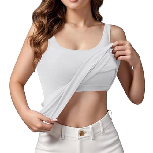 Women Tank Tops With In Bra Summer Basic Padded Yoga Shirt Running Bras Workout Camisole Casual Comfy Clothes Slim Fit Comfy Ladies Blouses Undershirts Comfortable Athletic Outfits 2026 Spring White