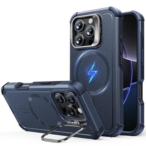ESR for iPhone 16 Pro Phone Case with Stand, 23ft Military-Grade Shock-Absorbing Drop Protection, Compatible with MagSafe Accessories, Magnetic Cyber Series, Navy Blue