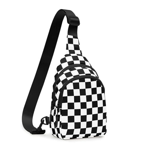 WSOJF Checkered Crossbody Bag Small Crossbody Bags For Women Adjustable Waterproof Checkered Fanny Pack Chest Bag Purses for Travel (Black)