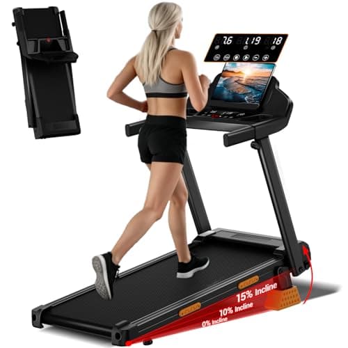 LONTEK Treadmills for Home, 3.0HP Quiet Brushless Folding Treadmill with Heart Rate Sensor, Silicone Damping System, 300lbs Weight Capacity, Holder for Cup&Phone