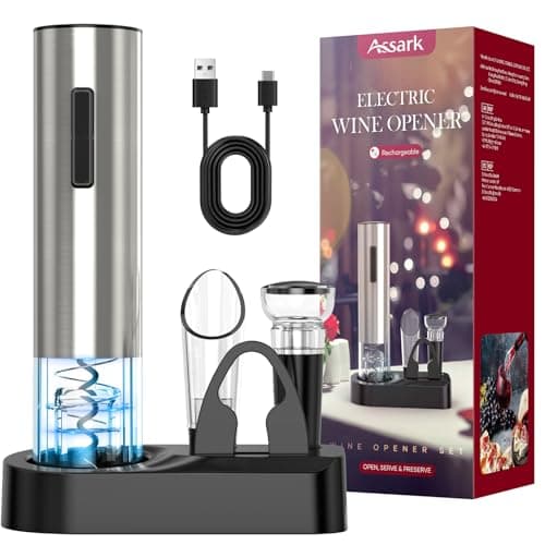 Electric Wine Opener,Rechargeable Automatic Wine Opener Corkscrew Opener Set With Wine Stopper, Foil Cutter, Wine Aerator,Storage Base & USB-C Cable Christmas Gifts for Wine Lovers