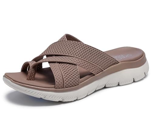Skechers Women's SUMMITS - FANTASY WALK, Multi-Strap Toe Loop Thong, Mocha, 10M