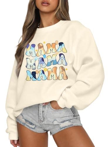 MOUSYA Mama Sweatshirts for Women Mom Gifts Shirt Dog Mom Sweater Apricot