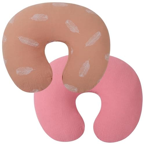 Onacosht Muslin Nursing Pillow Cover, 2 Pack, Feather and Pastel Violet