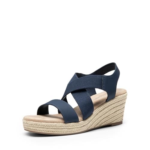 DREAM PAIRS Womens Open Toe Espadrilles Dressy Platform Sandals Slip on Elastic Ankle Strap Wedges Sandals,Size 11,NAVY-NUBUCK,SDPW2406W