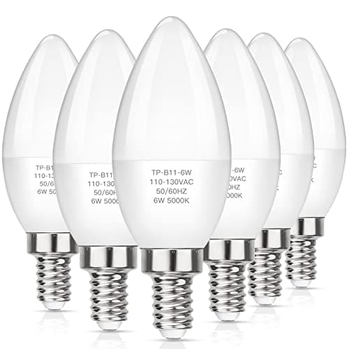 MAXvolador E12 LED Candelabra Light Bulbs, 6W Daylight White 5000K 600 Lumen Chandelier Bulb, B11 Candle Small E12 Base, Non-Dimmable, Pack of 6