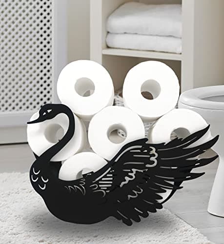 Euiroet Cute Swan Animal Paper Holder, Black Metal Toilet Tissue Organizer, Decorative Freestanding Storage for Bathrooms, Holds Extra 8 Rolls
