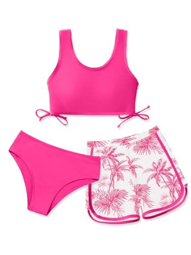 Girl Swimsuits with Shorts 3 Piece Bikini Set Sport Bathing Suit 9-16 Years