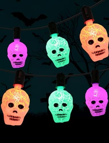 10.5ft Halloween Skull Lights Plug In, UL Certified Connectable String Lights for Outdoor Indoor Halloween Decor, Waterproof Spooky Decorations with Spare Bulb & Clips for Yard, Party, Porch