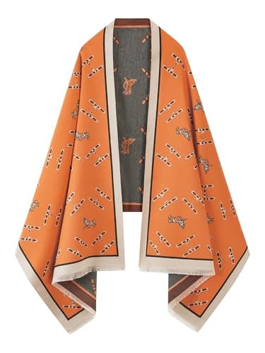 nratto Women's Reversible Pashmina Shawl Wrap for Women Big Scarf Holiday Gifts, Orange and Darkgery and Black