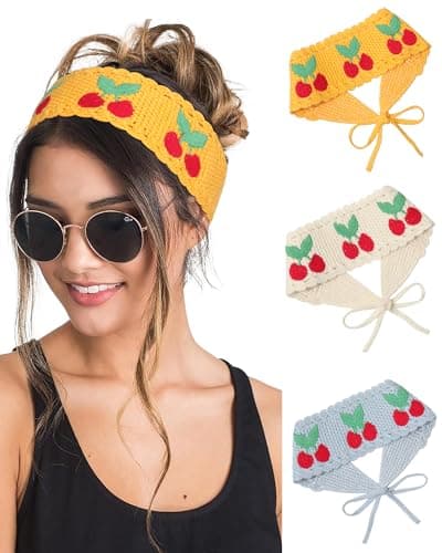3Pcs Boho Headbands for Women Crochet Knit Hair Bandana Hippie Hair Band