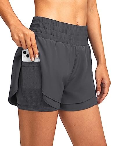 Soothfeel Womens 2 in 1 Running Shorts High Waisted Athletic Workout Shorts