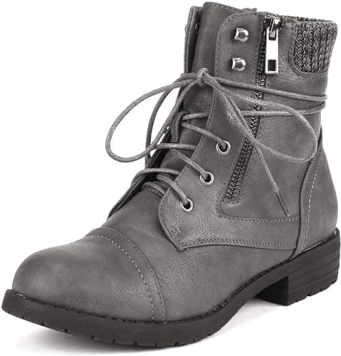 DREAM PAIRS Women's Lace Up Combat boots Ankle Booties,Size 10.5,Grey,PEAKK