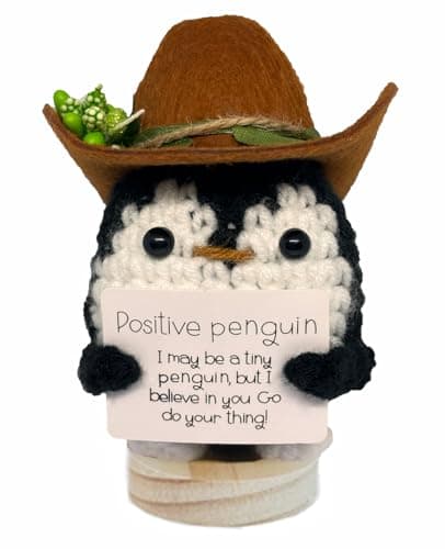YJYdrms Cute Positive Emotional Support Crochet Penguin Doll with Removable Hat & Base, Handmade Stuffed Animal Room/Office/Desk Decor Birthday for Women/Men/Teens