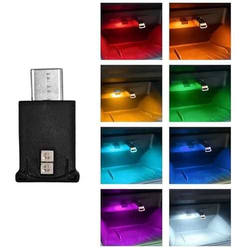 Pxobiug USB Type C LED Ambient Light, 8 Colors RGB Dynamic Night Lamp Adjustable Car Interior Decor, 5V Plug-in Mini Atmosphere Light Gradient Brightness for Vehicle Home Office