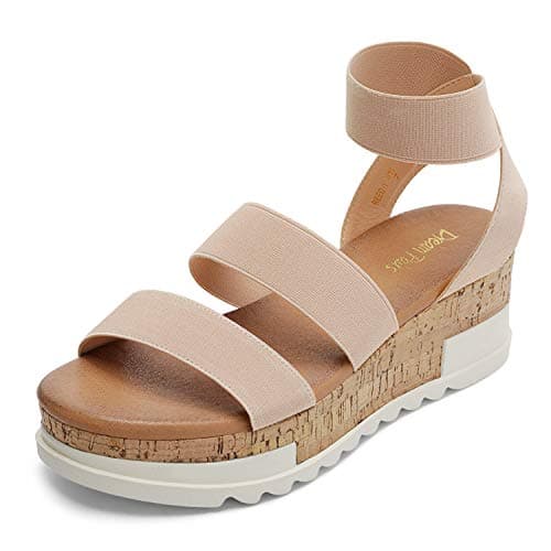 DREAM PAIRS Women's Open Toe Elastic Ankle Strap Casual Flatform Platform Wedges Sandals,Size 5.5,Nude,REED-1