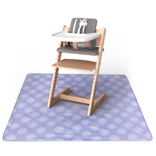 Tiny Twinkle Splat Mat for Under High Chair or Table | 51" x 51" Waterproof & Mess-Proof High Chair Mat for Baby, Machine Washable for Mealtime or Art (Lotus)
