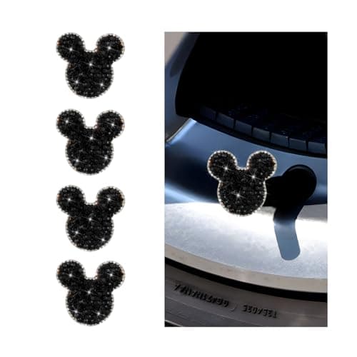 KHGUZ Bling Car Tire Valve Stem Caps, 4PCS Dustproof Crystal Rhinestone Cartoon Mouse Design, Sparkling Attractive Auto Wheel Decoration Accessories, Universal Fit (Black)