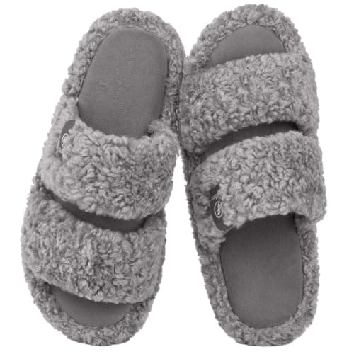 EverFoams Women's Open Toe Slippers Fuzzy Slippers Cool Gray,7-8 US
