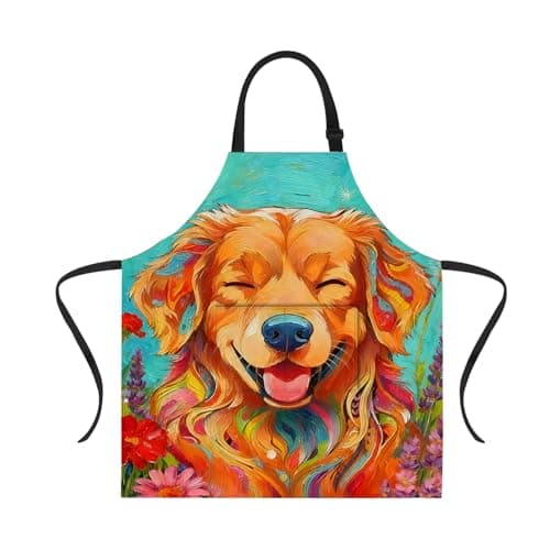 ANNA QUEEN Golden Retriever Dog Print Apron with 2 Pockets - Waterproof Adjustable Kitchen Cooking Apron for Women, Reusable Chef Bib for Baking,Pet Lover Gift, BBQ & Outdoor