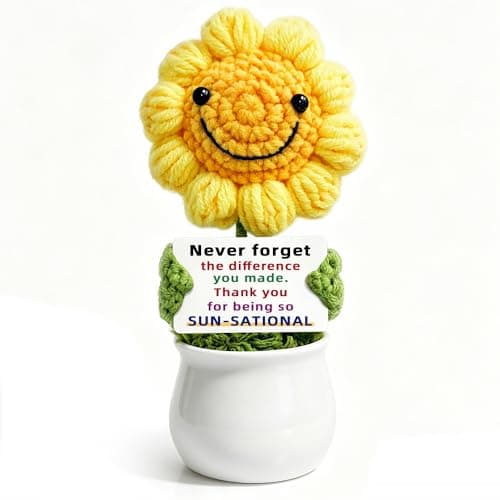 Positive Crochet Sunflower Doll, Inspirational Gifts for Women - "Thank you for being so SUN-SATIONAL" - Handcrafted Cheer Up Gifts for Women, Coworker & Soulmates | crochet emotional support buddies