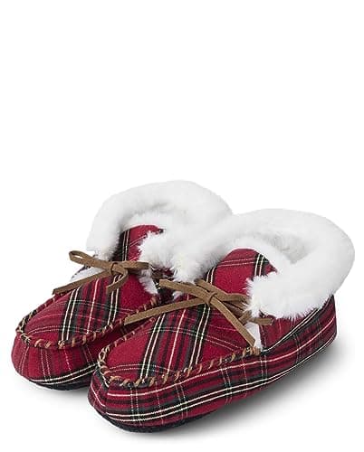 Gymboree,and Toddler Slip Resistant Home Slipper,Plaid Moccasin,13-1 Youth