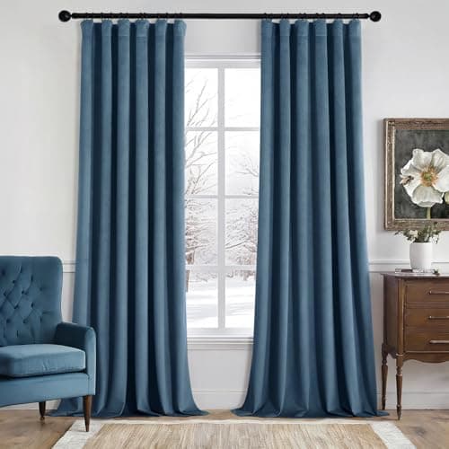 MIULEE Velvet Curtains 108 Inch Length 2 Panels Set for Bedroom, Pinch Pleat Back Tab Luxury Thermal Insulated Living Room Darkening Pleated Blackout Extra Long Window Curtains with Hooks, Dark Slate
