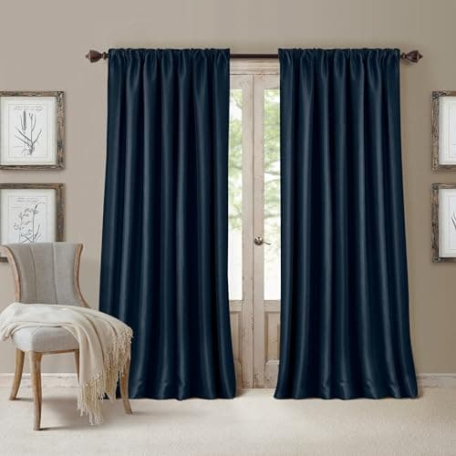 Elrene Home Fashions All Seasons Energy Efficient Room Darkening Rod Pocket Window Panel, 52" x 95" (1), Navy